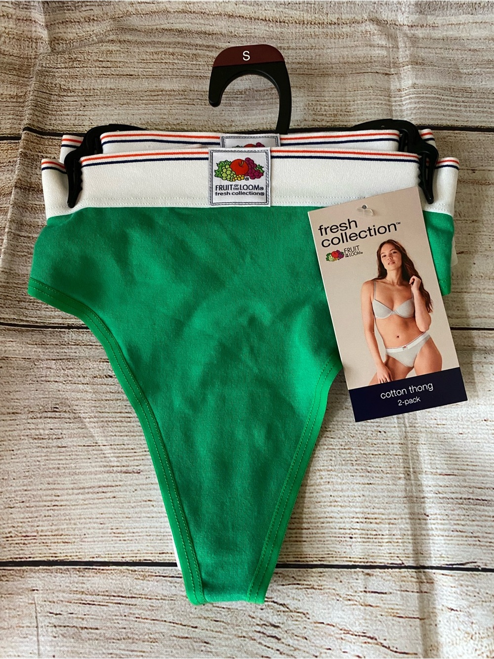 Fruit of the Loom Green Cotton Thong with White Striped Waistband - 2-Pack